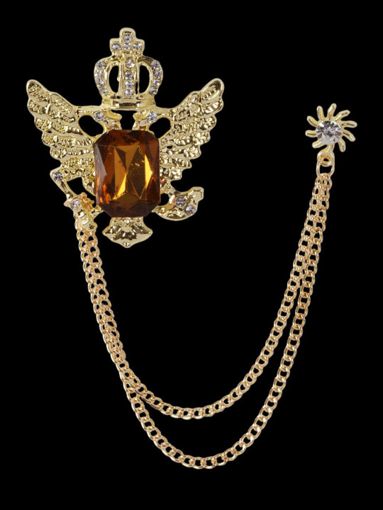 Curren Gold-Plated Rhinestone Studded Crown Shape Brooch