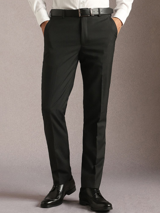 Louis Philippe Men Solid Slim Fit Mid-Rise Flat Front Trouser
