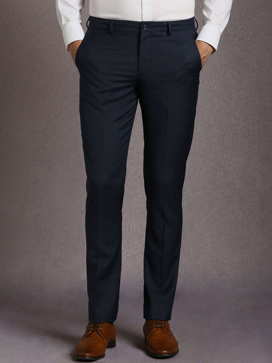 Louis Philippe Men Textured Solid Slim Fit Mid-Rise Flat-Front Formal Trousers