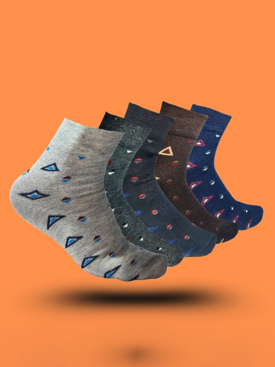 MJE 5-Pcs Patterned Cotton Ankle Length Socks