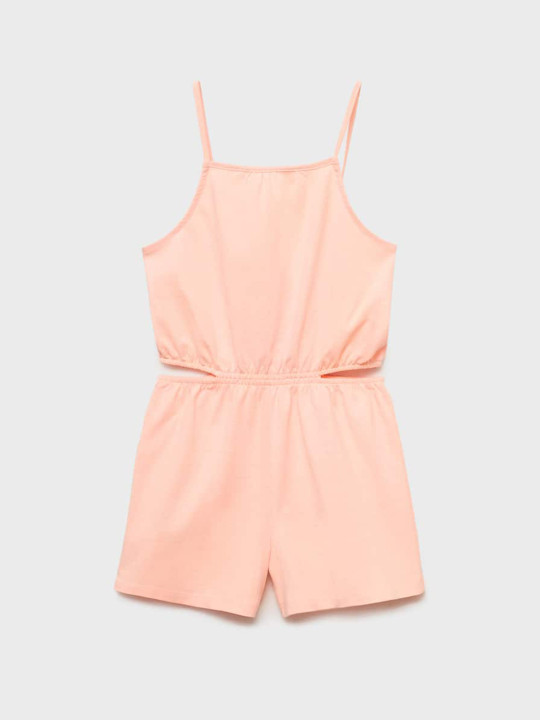 Mango Kids Girls Pleated Pure Cotton Playsuit with Cut-out Detail