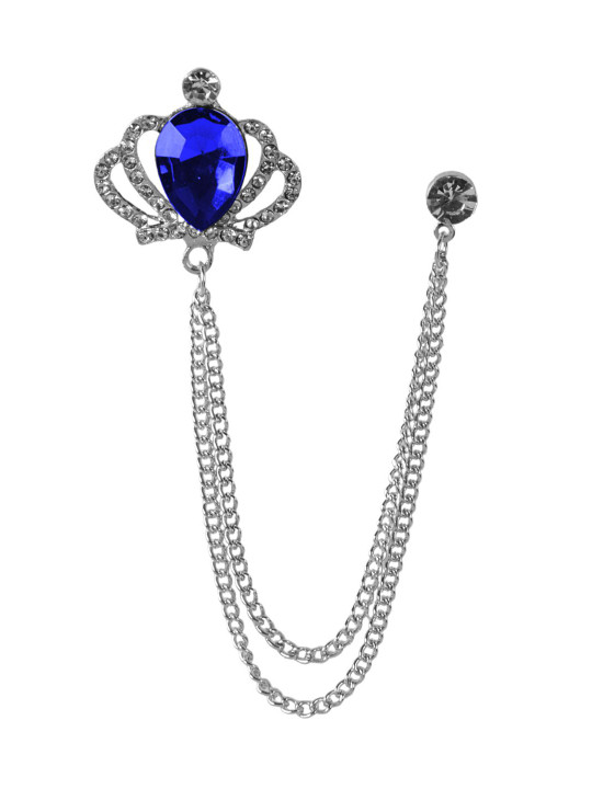 Curren Silver-Plated Artificial Stones Studded Crown Shape Brooch
