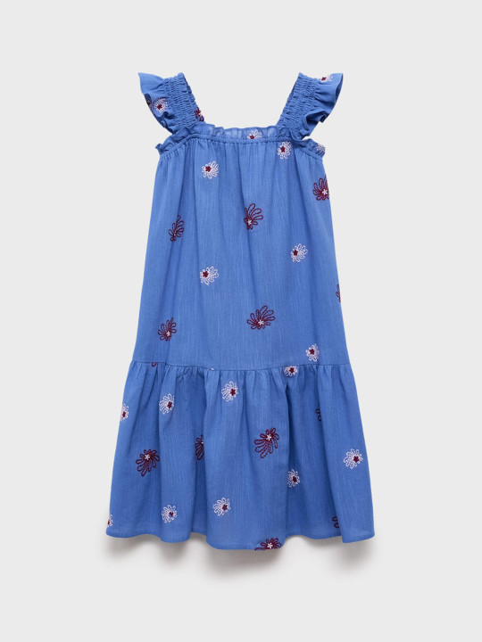 Mango Kids Floral Embroidered Pure Cotton A-Line Pleated & Ruffled Midi Dress