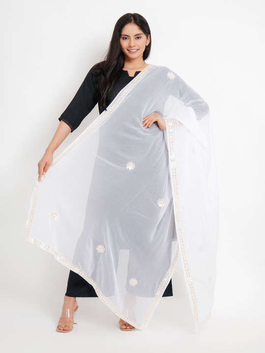 Karthav Fashion Floral Embroidered Gotta Patti Chiffon Dupatta