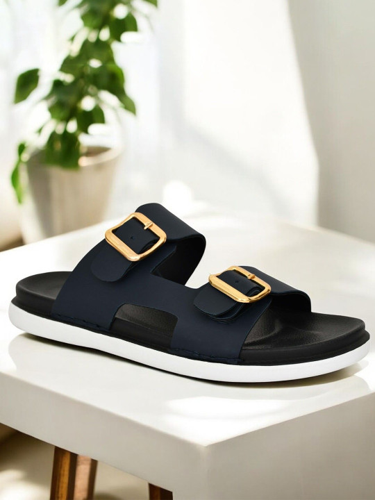 Eristine Men Solid Comfort Sandals with Double Buckle