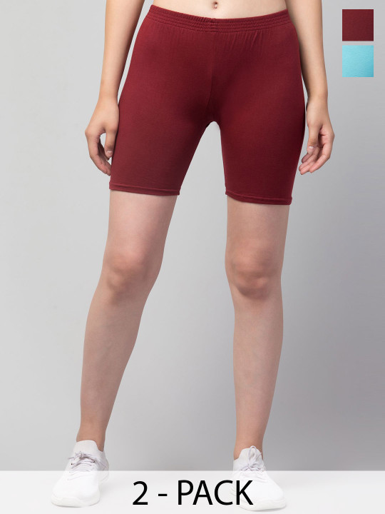DRAXSTAR Women Pack of 2 Skinny Fit Low-Rise Shorts