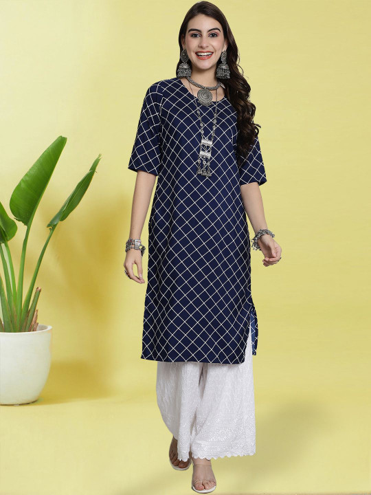 Anouk Rustic Checked Printed Straight Kurta