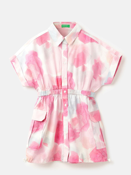 United Colors of Benetton Girls Floral Printed Pure Cotton Shirt Dress