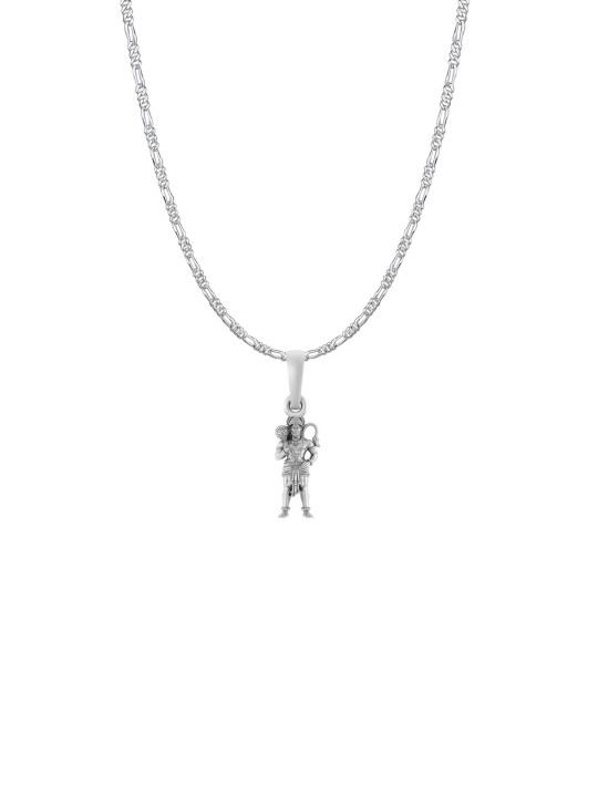 AKSHAT SAPPHIRE Men 925 Sterling Silver Contemporary Hanuman Pendant With Figaro Chain