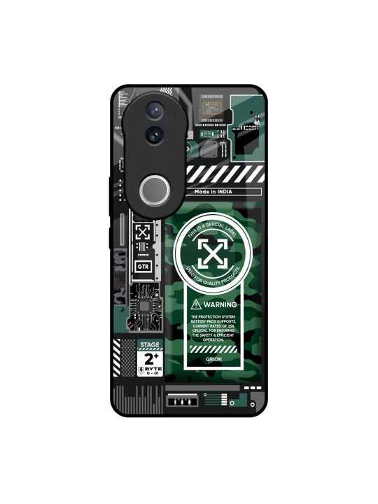 QRIOH Green Camo Circuit Printed Vivo V50e 5G Impact Resistant Back Case
