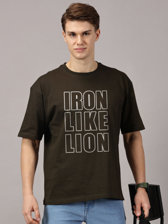 LEON Typography Printed Drop Shoulder sleeves Cotton Oversized T-shirt