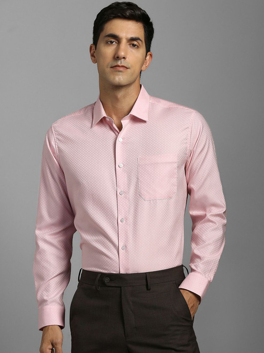 Louis Philippe Geometric Printed Spread Collar Pure Cotton Slim Fit Formal Shirt