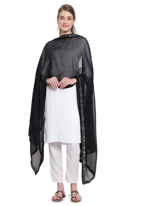 Karthav Fashion Ethnic Motifs Embroidered Kalamkari Dupatta With Gotta Patti