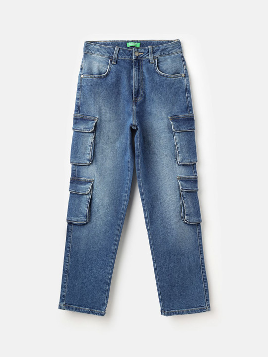 United Colors of Benetton Girls Relaxed Fit Mid-Rise Light Fade Jeans