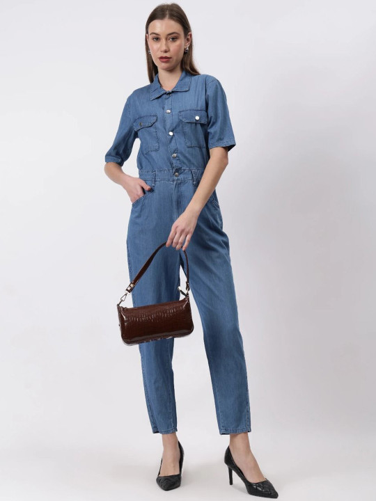 Fashion Gaiia Women Cotton Basic Denim Jumpsuit