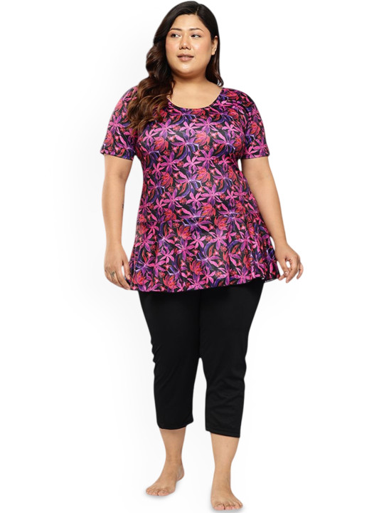 Aarika Plus Size Floral Printed Swim Suit With Cap