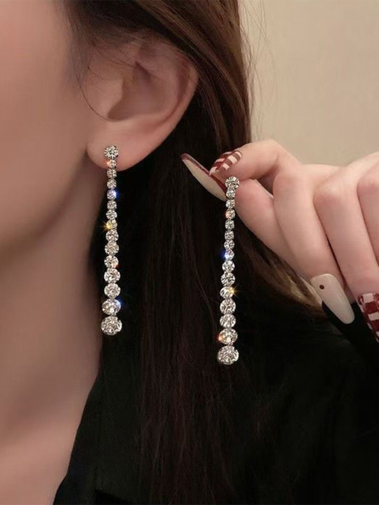 DressBerry Korean Silver-Plated Contemporary Shaped American Diamond Drop Earrings