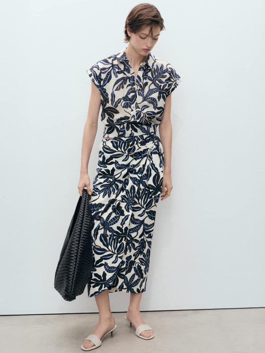 MANGO Floral Print Cotton Extended Sleeves Shirt