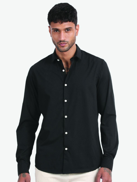 Blu MNKY Spread Collar Smart Slim Fit Cotton Shirt