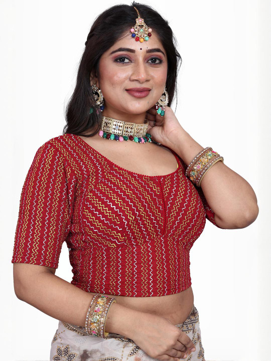 PU FASHION Woven Design Saree Blouse