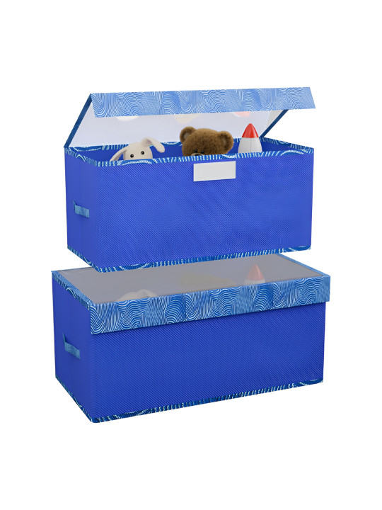 Aura Blue 2 Pcs Foldable Storage Organiser with Transparent Lid