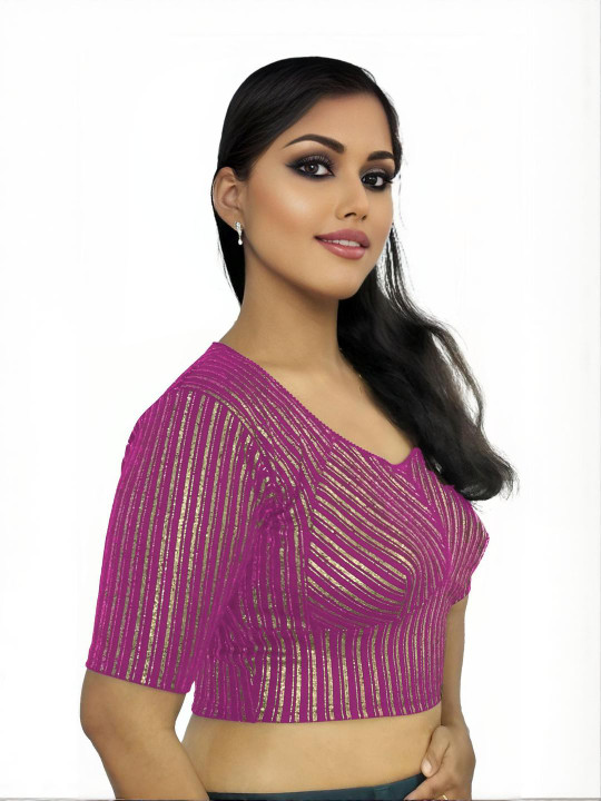 PU FASHION Women Woven Design Saree Blouse