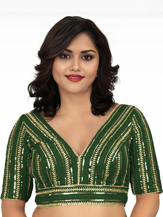 PU FASHION Plus Size Embroidered Ready to Wear Saree Blouse