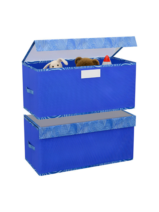 Aura 2 Pcs Blue Storage Box with Transparent Lid Foldable Dress Closet Organiser Box