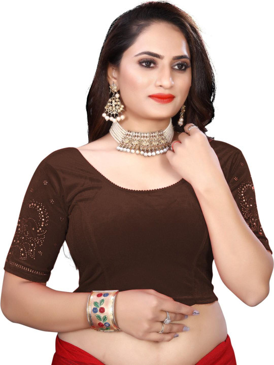 PU FASHION Women Embellished Sequinned Round Neck Saree Blouse