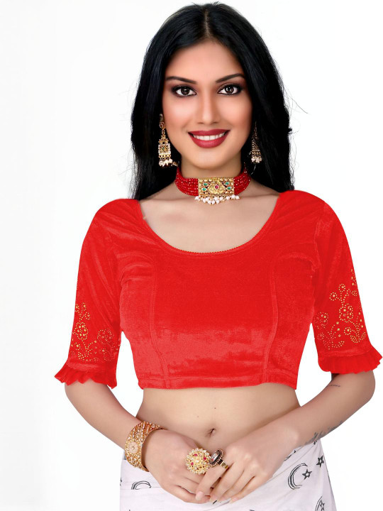 PU FASHION Embroidered Round Neck Saree Blouse