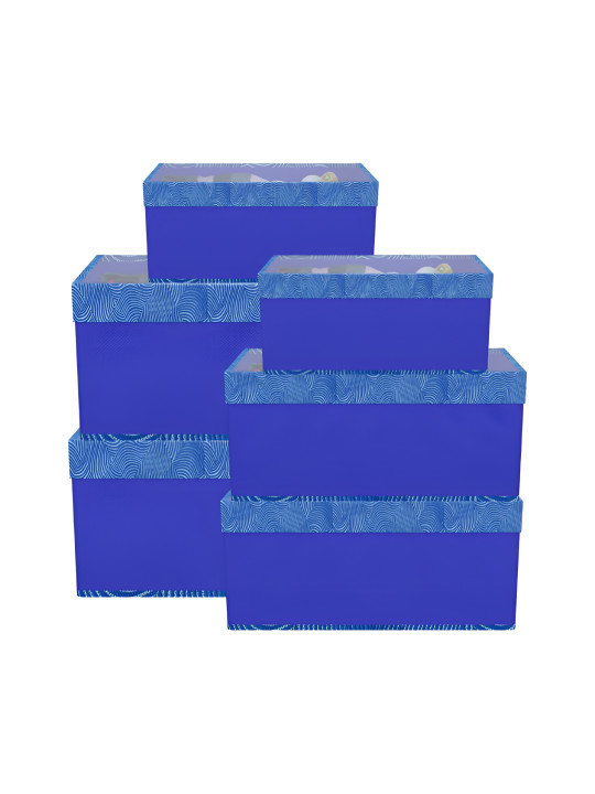Aura Blue & White 6 Pieces Printed Storage Box With Transparent Lid