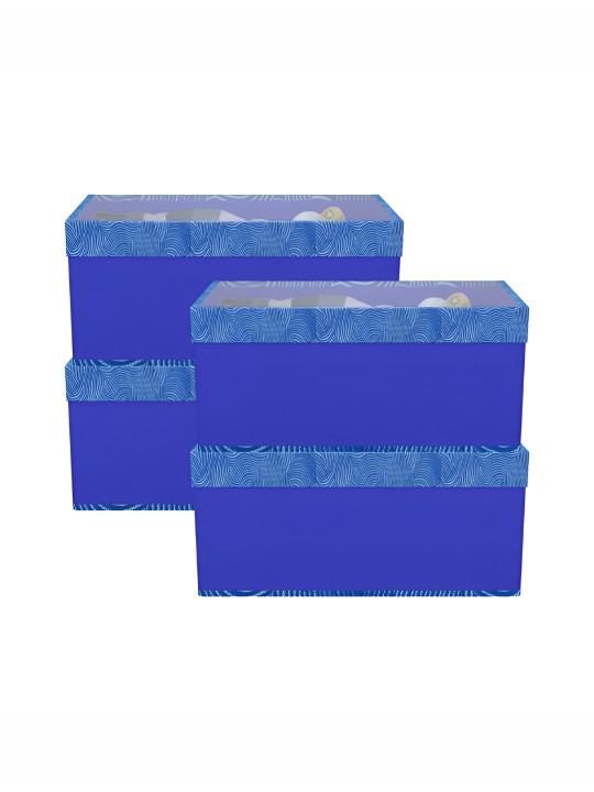 Aura Blue 4 Pieces Wardrobe Drawer Organisers with Transparent Lid