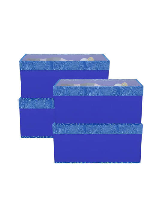 Aura Blue & White 4 Pieces Zig Zag Printed Drawer Organisers With Transparent Lid
