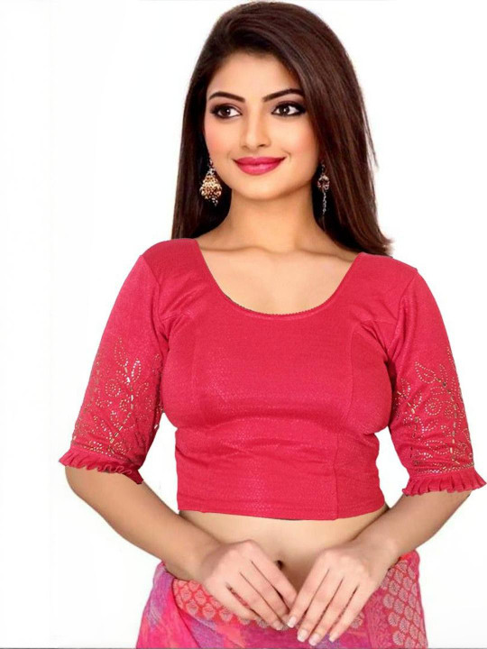 PU FASHION Embellished Round Neck Stretchable Saree Blouse