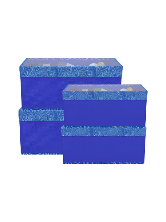 Aura Set of 4 Blue Storage Box Wardrobe Drawer Organisers with Transparent Lid