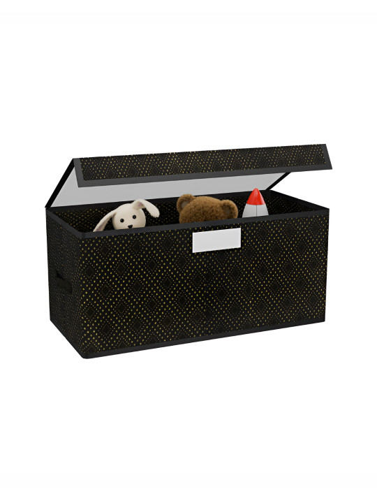Aura Black & Gold Non-Woven Storage Box with Transparent Lid Closet Organisers Toy Box
