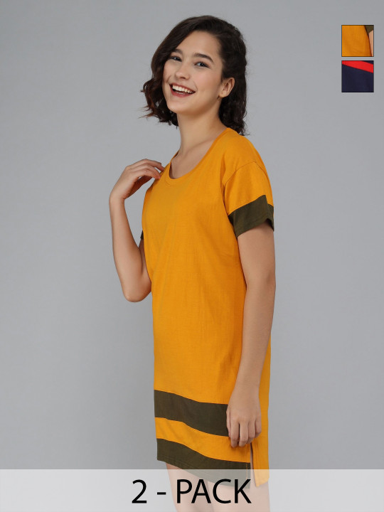 Christy World Women Pack Of 2 Colourblocked T-shirt
