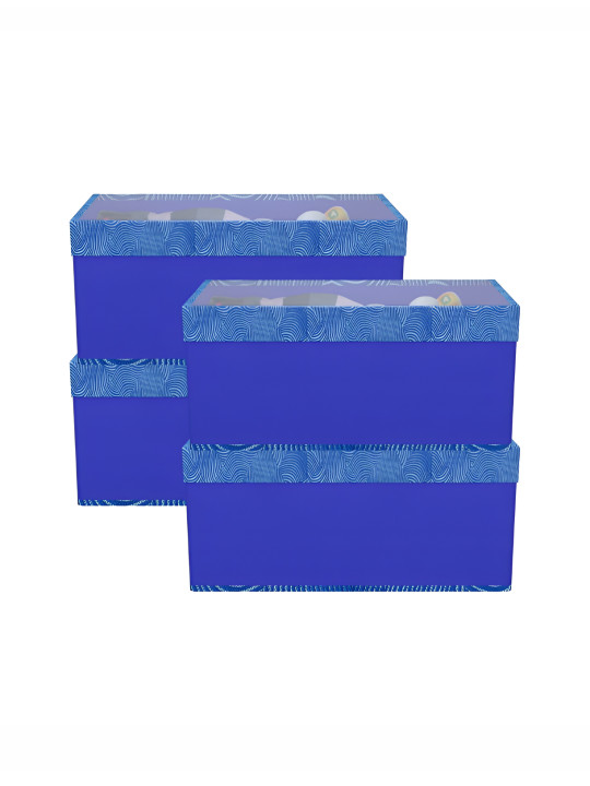 Aura 4 Pcs Blue Storage Box Wardrobe Drawer Box with Transparent Lid