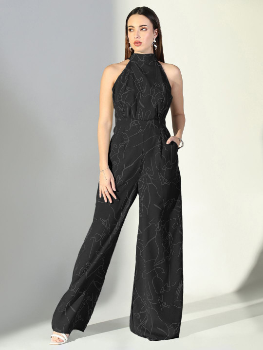 SHOWOFFFF Women Halter Neck Printed Basic Jumpsuit