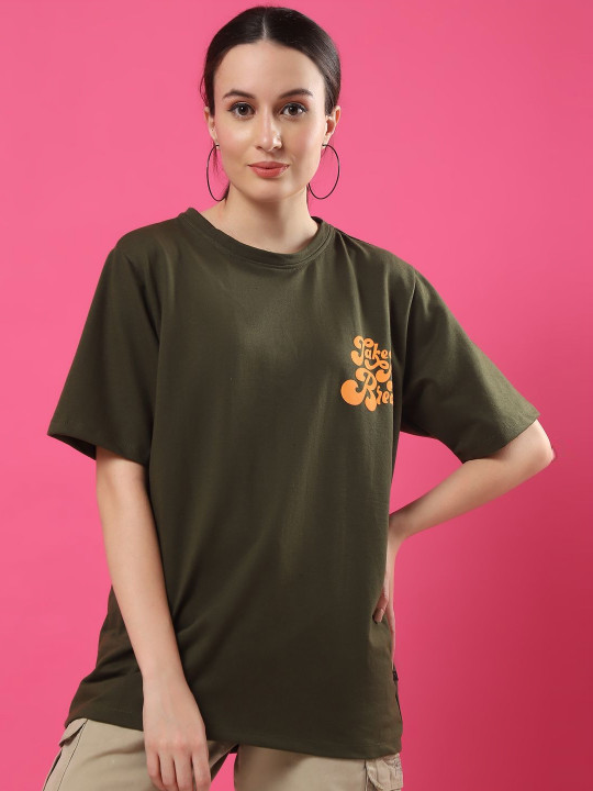 Metronaut Women Typography Printed Round Neck Cotton Oversized T-shirt