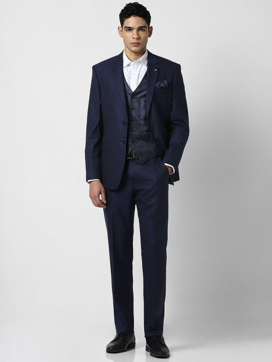 Van Heusen Textured Slim Fit Formal Three Piece Suit
