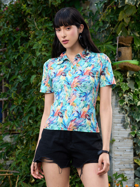 TANDUL Abstract Printed Polo Collar T-shirt