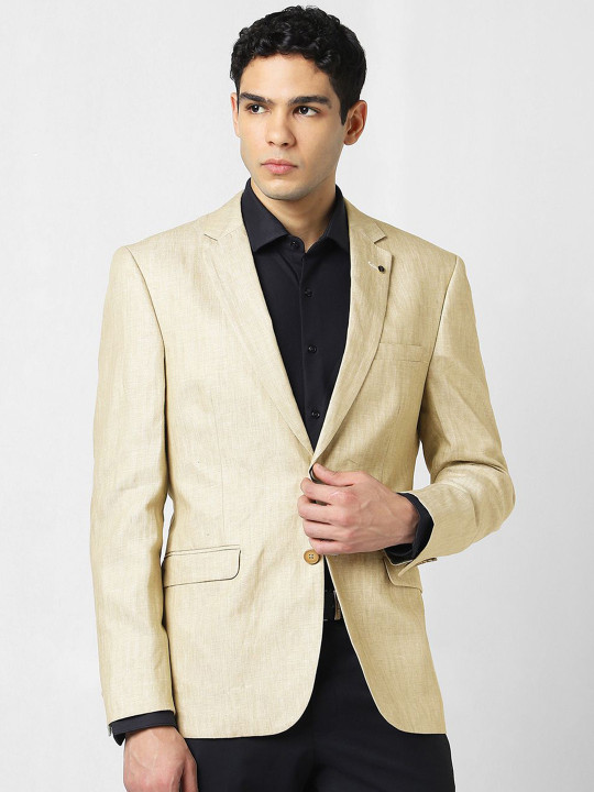 Van Heusen Self Designed Pure Linen Notched Lapel Collar Slim-Fit Single Breasted Blazer