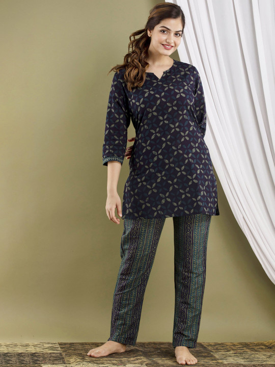Anouk Rustic Women Floral Printed Cotton Kurta with Pyjamas