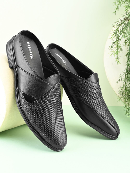 Anouk Men Textured Synthetic Leather Regular Mules