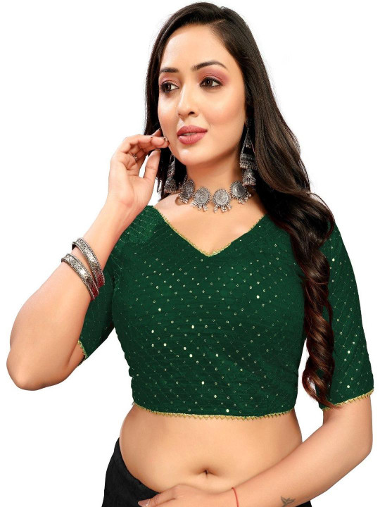 RAGHUVEER CREATION Lime Green Ready to Wear Saree Blouse