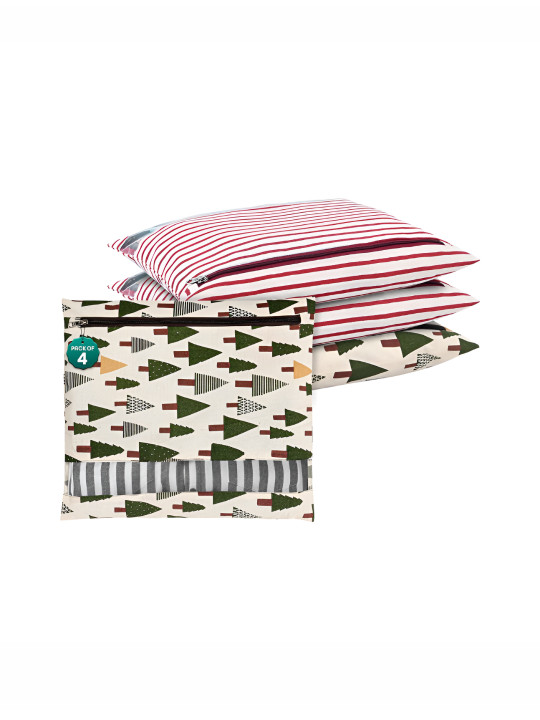 Aura Green & Maroon 4 Pieces Printed Mesh Cotton Clothes Storage Organizer