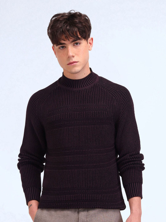 Flying Machine Men Self Design Pullover Cotton Sweater