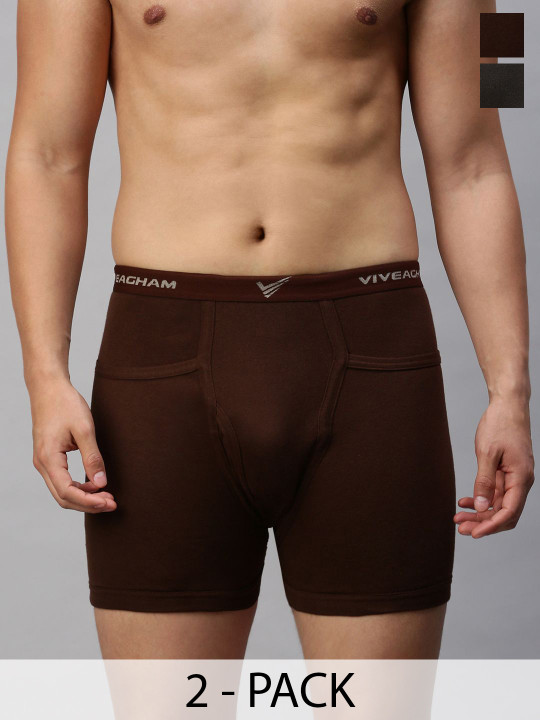 Viveagham Men Pack of 2 Outer Elastic Solid Assorted Trunk