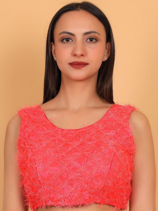 Trendzmy Textured Sleeveless Saree Blouse